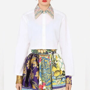 DOLCE & GABBANA Women’s White Floral Jacquard Cotton Long Sleeves  Blouse